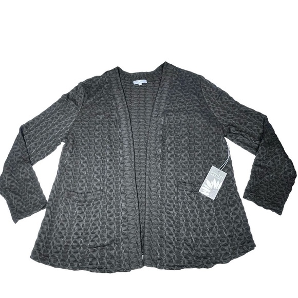 NWT HABITAT Shawl Pocket Jacket Black Cobblestone Knit Cardigan Size L - Picture 3 of 16
